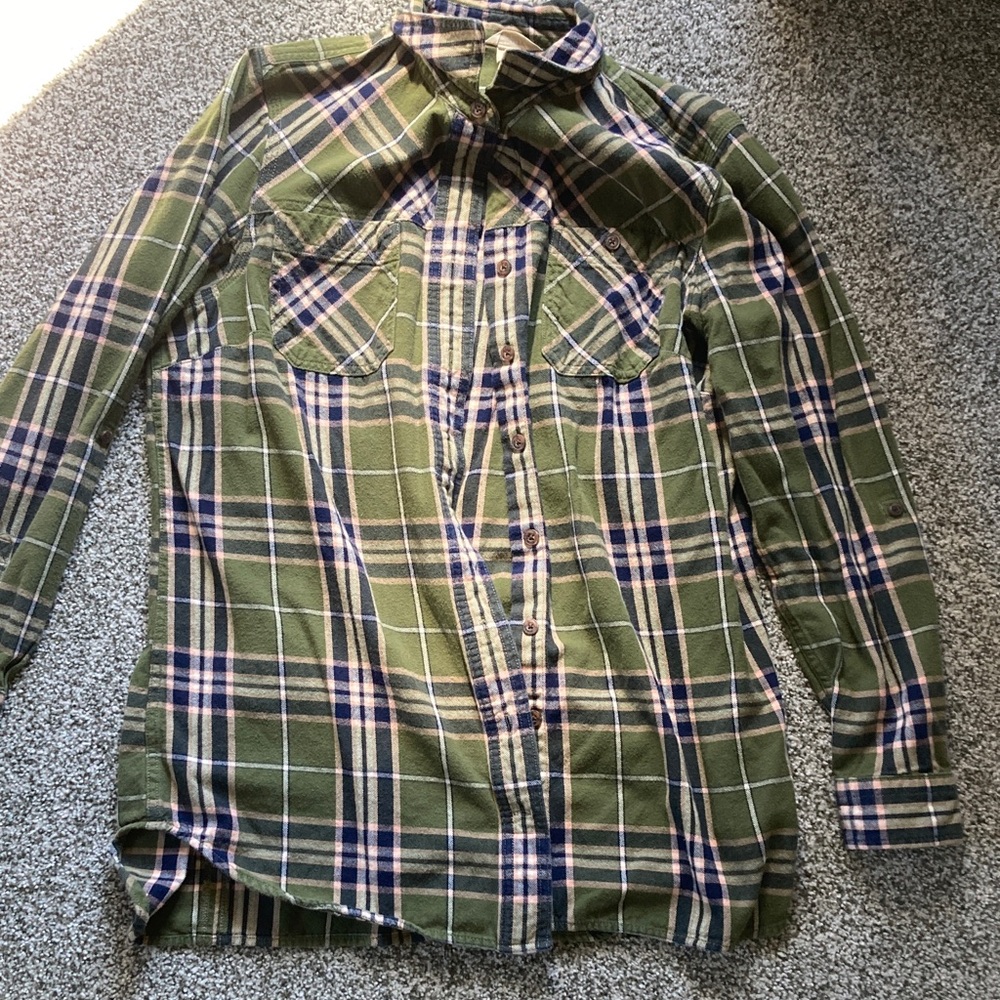 Duluth Trading Co Olive Plaid Shirt